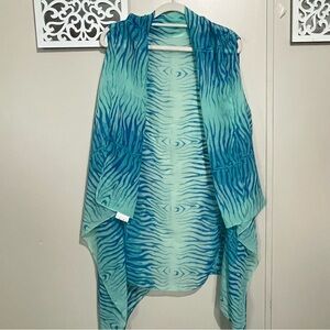 Accents Lavello Womens Sheer Vest Coverup Zebra Swim Resortwear Beach Blue OS
